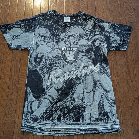 1991 Los Angeles Raiders All Over Print AOP Logo 7 Tultex Single Stitch T-Shirt - Picture 1 of 7